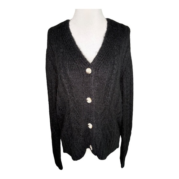 All in Favor Knit Cardigan Sweater Button Front‎ Cozy Black Medium NWT - Picture 1 of 7